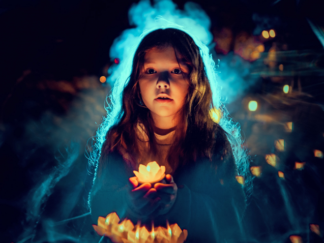 Night portrait photography with candle