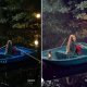 girl in the boat. photography materclass before and after